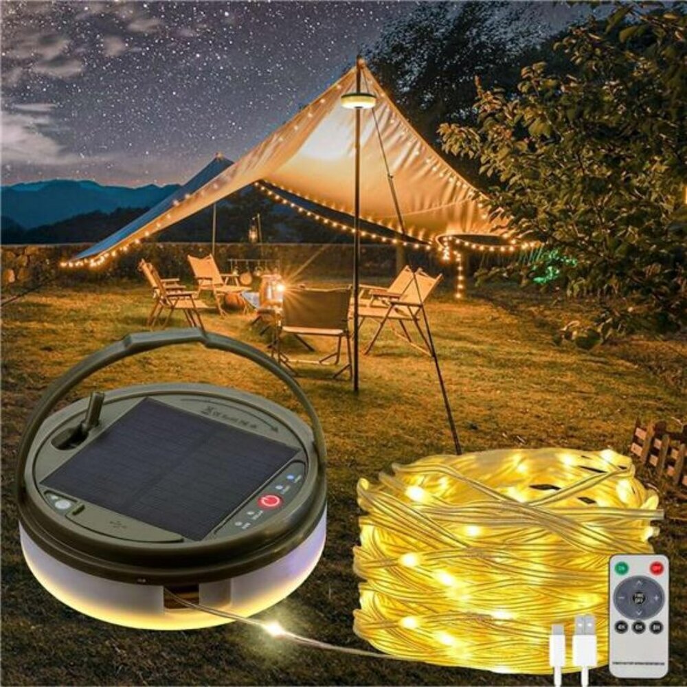 Solar camping string lights waterproof rechargeable tent lantern outdoor decor
